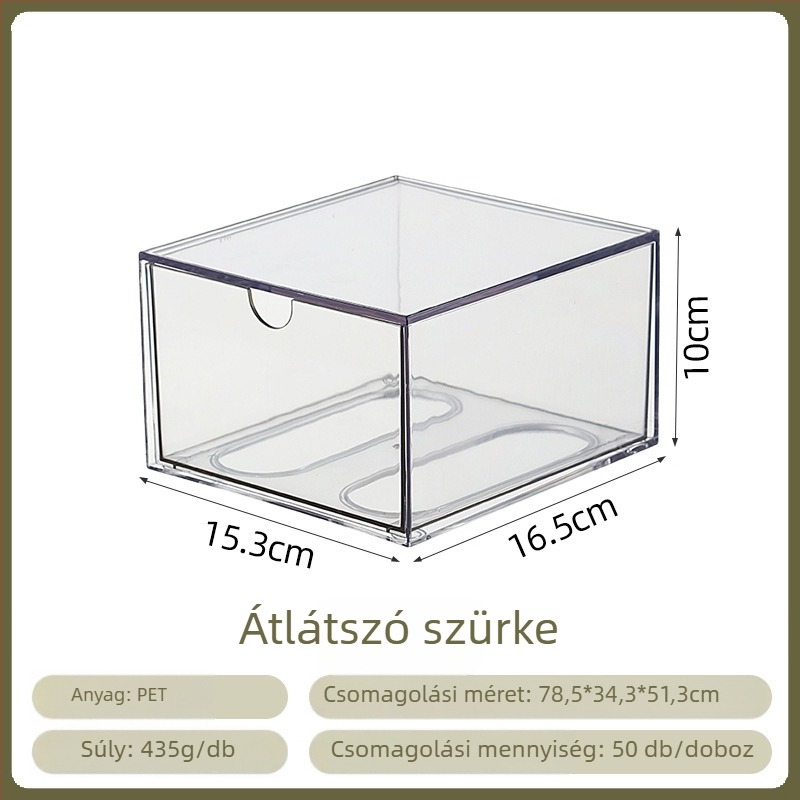 PET-anyagú asztali tároló doboz, porálló, halmozható, extralarge kapacitás, 1 L.