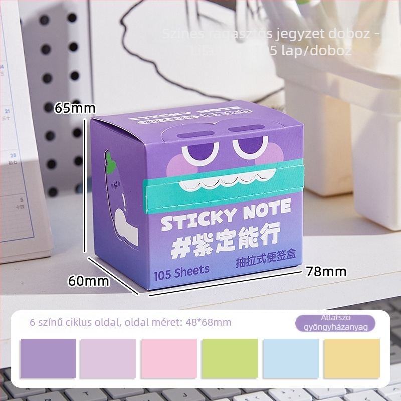 Színes húzható jegyzetek dobozban, írható papírlapokkal, 105 lap, a mesterképzés felvételi vizsgájának kulcspontjainak kiemelésére