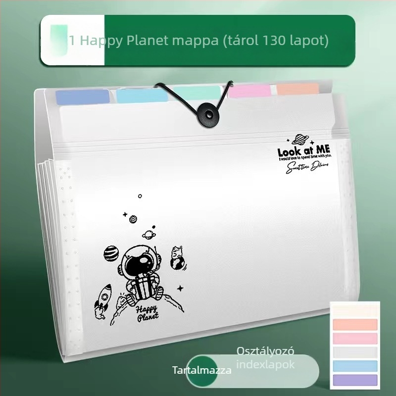 Deli PM310 PP irattartó mappa 8 rekeszes akordeon zsebekkel, átlátszó dokumentum rendező, 1 mm vastagság