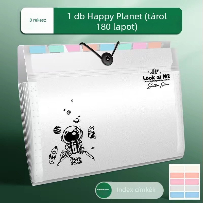 Deli PM310 PP irattartó mappa 8 rekeszes akordeon zsebekkel, átlátszó dokumentum rendező, 1 mm vastagság