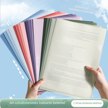 Gradiens színű A4-es dokumentumtartó átlátszó betétzsebbel, L-alakú csíptetővel, vízálló és vastag, irodai tároláshoz