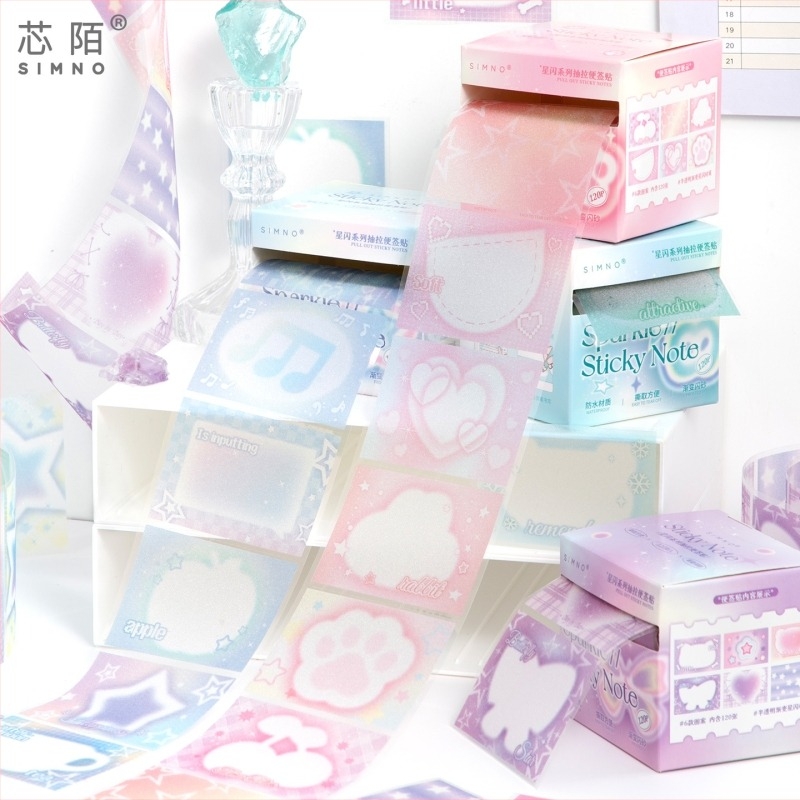 Xinmo Kinyúló Jegyzetek Csillogó Csillagokkal és Pearleszcens Átlátszó Filmmel, Diák Jegyzetfüzet Címkével, 120 Belső Oldal, Ragasztható, IP Engedély Nincs