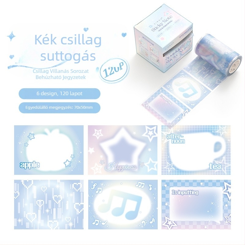 Xinmo Kinyúló Jegyzetek Csillogó Csillagokkal és Pearleszcens Átlátszó Filmmel, Diák Jegyzetfüzet Címkével, 120 Belső Oldal, Ragasztható, IP Engedély Nincs