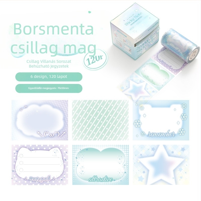 Xinmo Kinyúló Jegyzetek Csillogó Csillagokkal és Pearleszcens Átlátszó Filmmel, Diák Jegyzetfüzet Címkével, 120 Belső Oldal, Ragasztható, IP Engedély Nincs