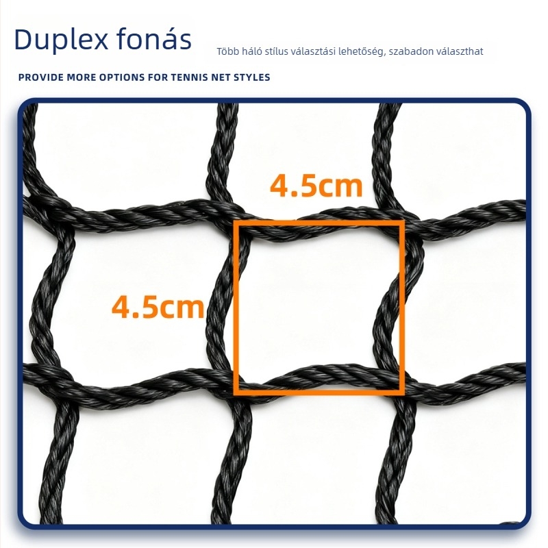 Testreszabott Standard Tenisz Háló — Polietilén, csomós vagy csomó nélküli, kis szemek, 5 rétegű átfedő, megerősített szövésű háló