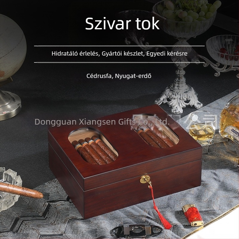 Szivar-humidor kiállító szekrény cédrusfából, dupla ablakkal, nagy kapacitású, kézzel készített, testreszabható