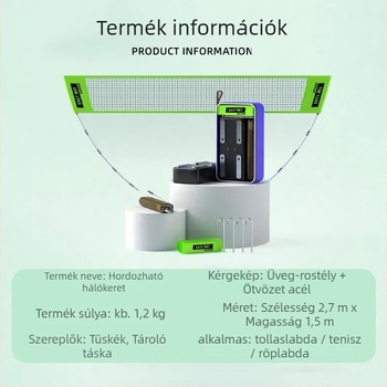 Bádminton hálókeret – hordozható, összecsukható, beltéri és kültéri használatra, egyszerű összeszerelés, tartós edzésekhez