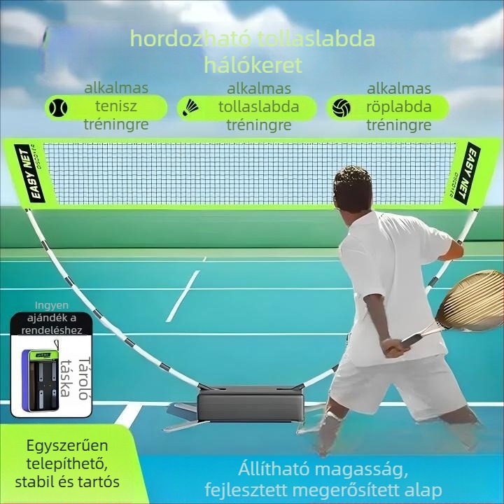 Bádminton hálókeret – hordozható, összecsukható, beltéri és kültéri használatra, egyszerű összeszerelés, tartós edzésekhez