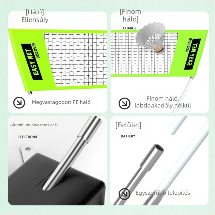 Bádminton hálókeret – hordozható, összecsukható, beltéri és kültéri használatra, egyszerű összeszerelés, tartós edzésekhez