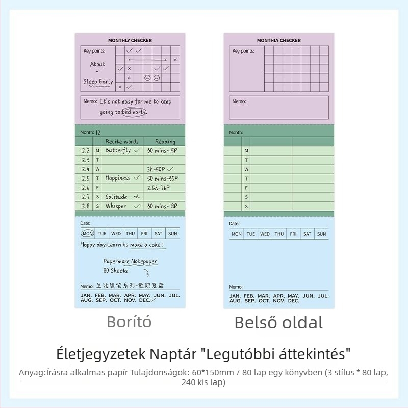 PaperMore jegyzetfüzet, Life Essay sorozat, írható oldalak, heti terv, 80 oldal, Korean Department-stílus