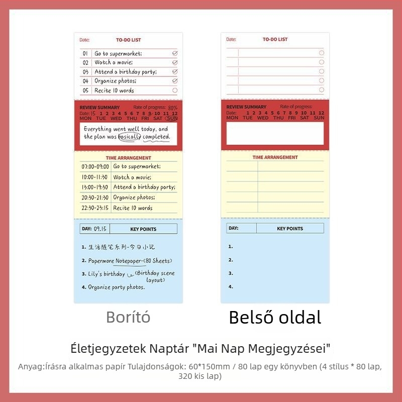 PaperMore jegyzetfüzet, Life Essay sorozat, írható oldalak, heti terv, 80 oldal, Korean Department-stílus