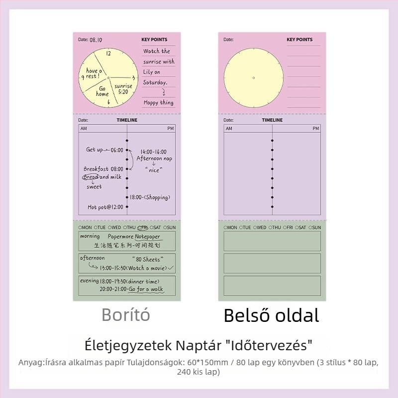 PaperMore jegyzetfüzet, Life Essay sorozat, írható oldalak, heti terv, 80 oldal, Korean Department-stílus