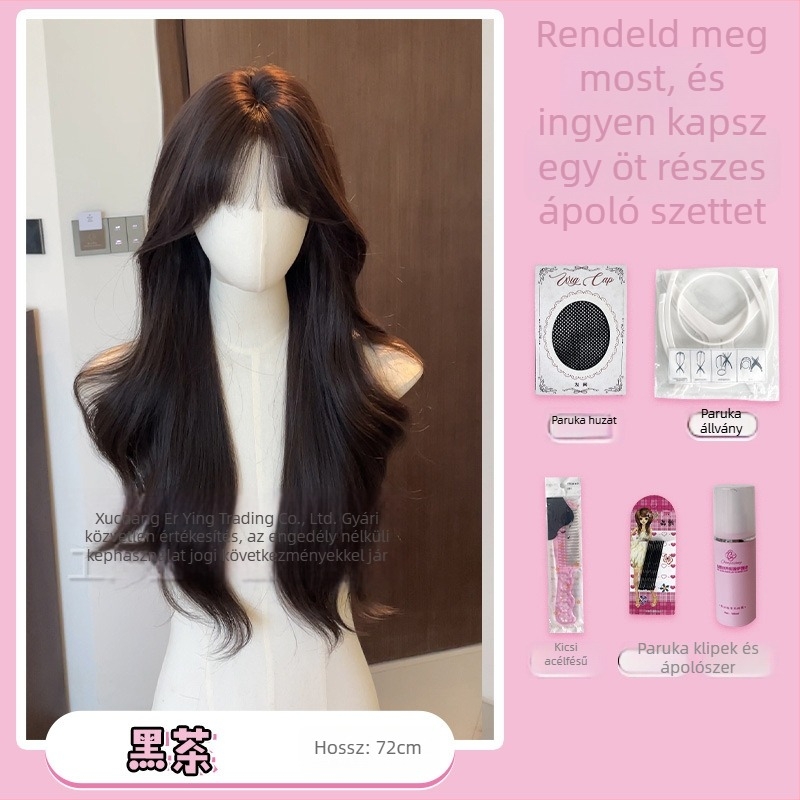 Hosszú göndör paróka, koreai stílus, hőálló szál, modell XCEYL02, mechanizmus alapú feldolgozás, frufru: egyenes vagy ferde