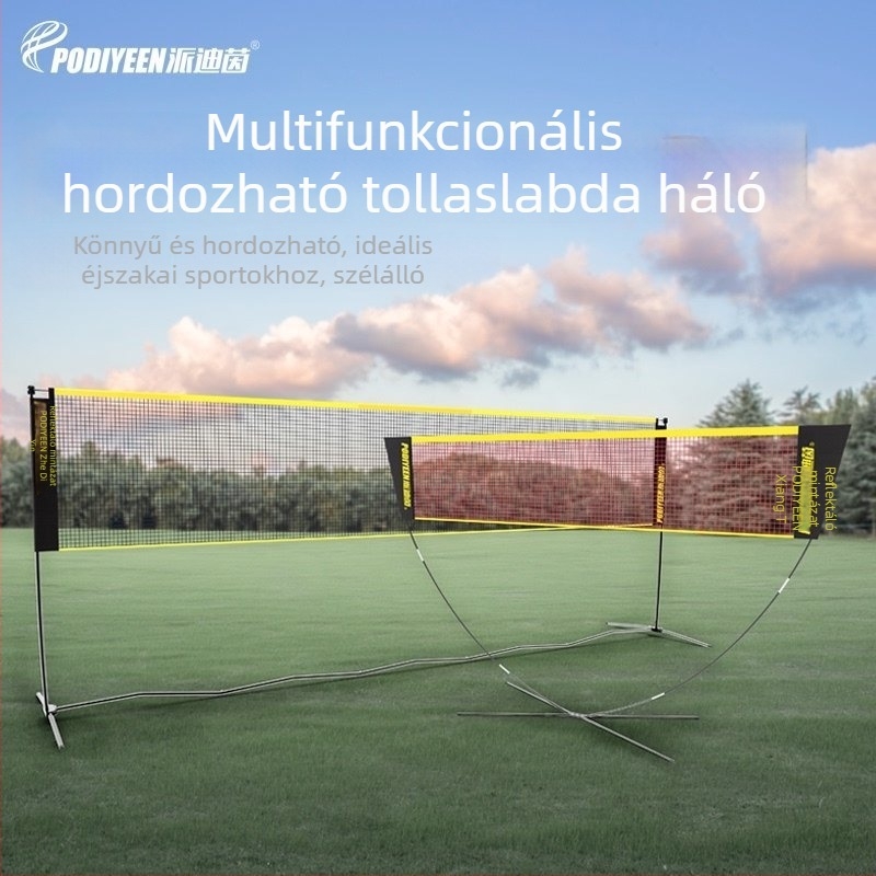 Hordozható tollaslabda hálóállvány — állítható magasság, kompatibilis tollaslabda, röplabda, tenisz, pickleball és futball hálókkal; Tetoron poliészter kötés nélküli háló, sűrű szemek, 600D Oxford él