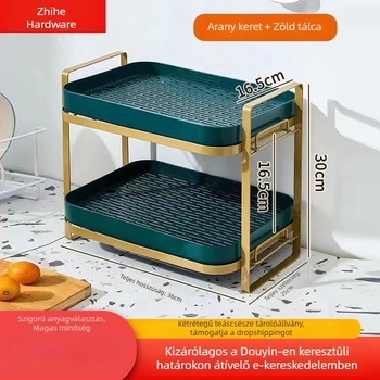Kétszintes teáscsésze és teáskanna tároló lecsöpögtető tálcával – szénacél, szerelés nélkül, modern letisztult stílus, Zhihe
