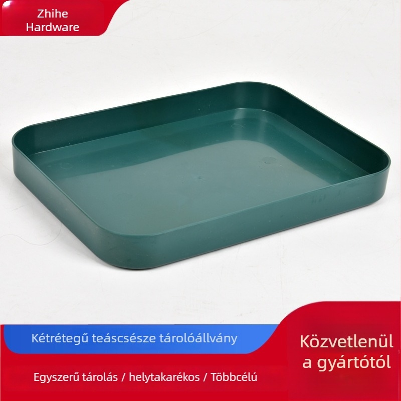 Kétszintes teáscsésze és teáskanna tároló lecsöpögtető tálcával – szénacél, szerelés nélkül, modern letisztult stílus, Zhihe