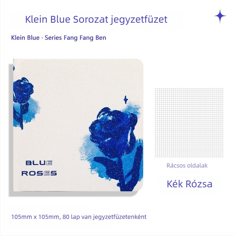 Négyzetes formátumú jegyzetfüzet varrott kötésű, 40 g papír, 50–100 oldal, aranyos stílus