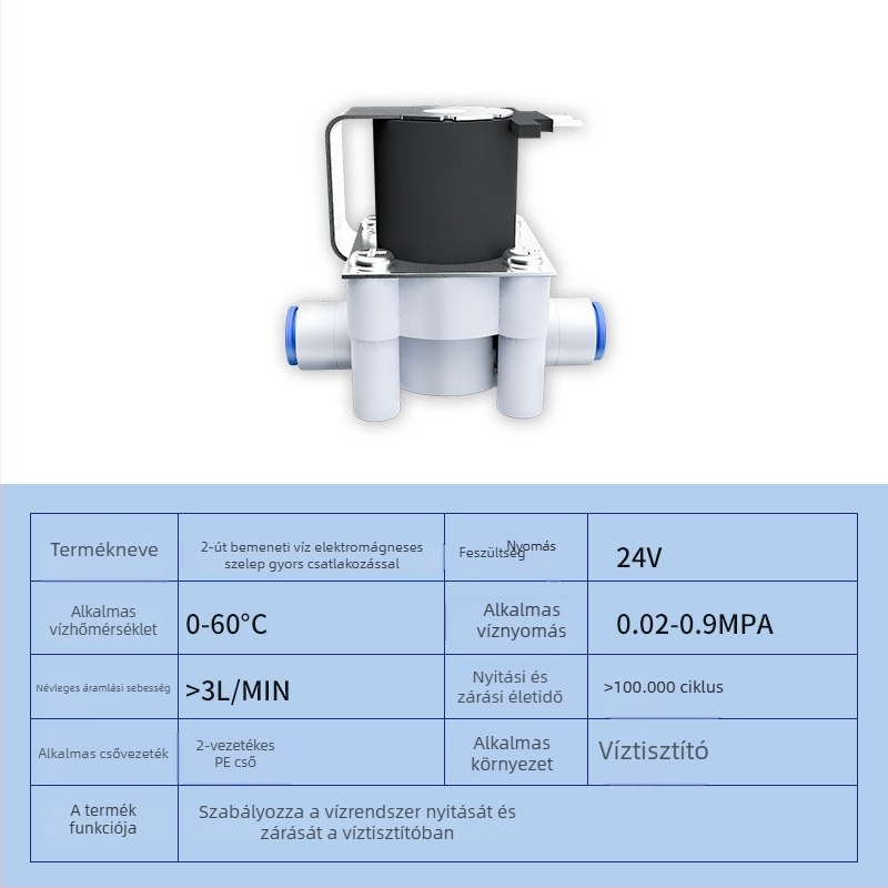 Víztisztító szelep szolenoidos készlet: 24V bemenet, 12V szolenoid, automatikus öblítés, 2/3-utas gyorscsatlakozók