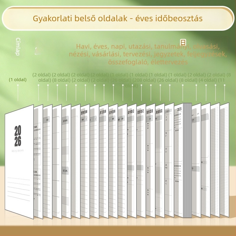 Napló két napos oldalankénti elrendezéssel, műbőr borítás, varrott kötés, Dowling papír, 300–400 oldal