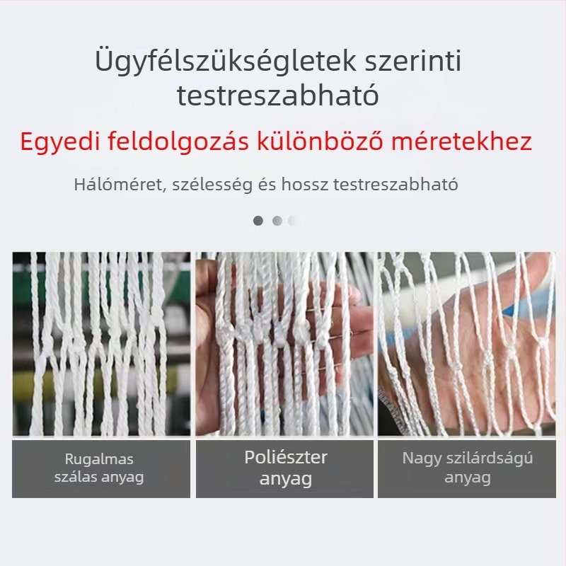 Személyre szabott biztonsági esésvédő nylon háló építkezésekhez, fehér védőháló teniszpályákhoz és lépcsővédő háló