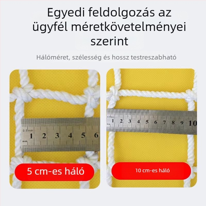 Személyre szabott biztonsági esésvédő nylon háló építkezésekhez, fehér védőháló teniszpályákhoz és lépcsővédő háló
