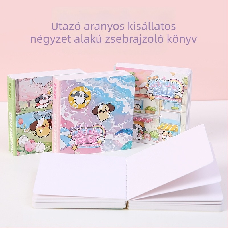 Hordozható négyzet alakú rajzfüzet üres oldalakkal, aranyos háziállat-dizájnnal
