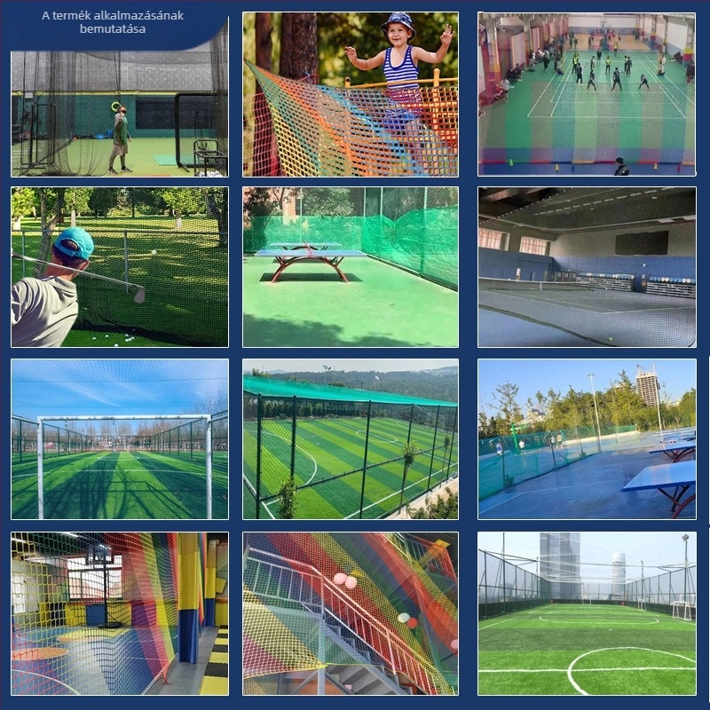 Sportpálya kerítés háló – csomópont nélküli, PE anyag, modell 0023, kültéri használatra, testreszabható