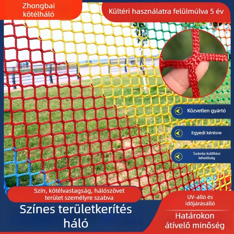 Sportpálya kerítés háló – csomópont nélküli, PE anyag, modell 0023, kültéri használatra, testreszabható