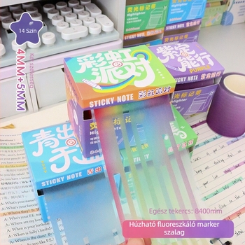 Átlátszó fluoreszcens ragasztós jegyzetek kihúzható indexjelzőkkel és diákok hibáira vonatkozó matricákkal — Márka: Advantages Bear; Ragasztó: Peel-and-stick; Belső oldalak hossza: 8400 mm; IP engedély: Nem