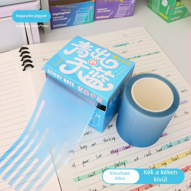 Átlátszó fluoreszcens ragasztós jegyzetek kihúzható indexjelzőkkel és diákok hibáira vonatkozó matricákkal — Márka: Advantages Bear; Ragasztó: Peel-and-stick; Belső oldalak hossza: 8400 mm; IP engedély: Nem