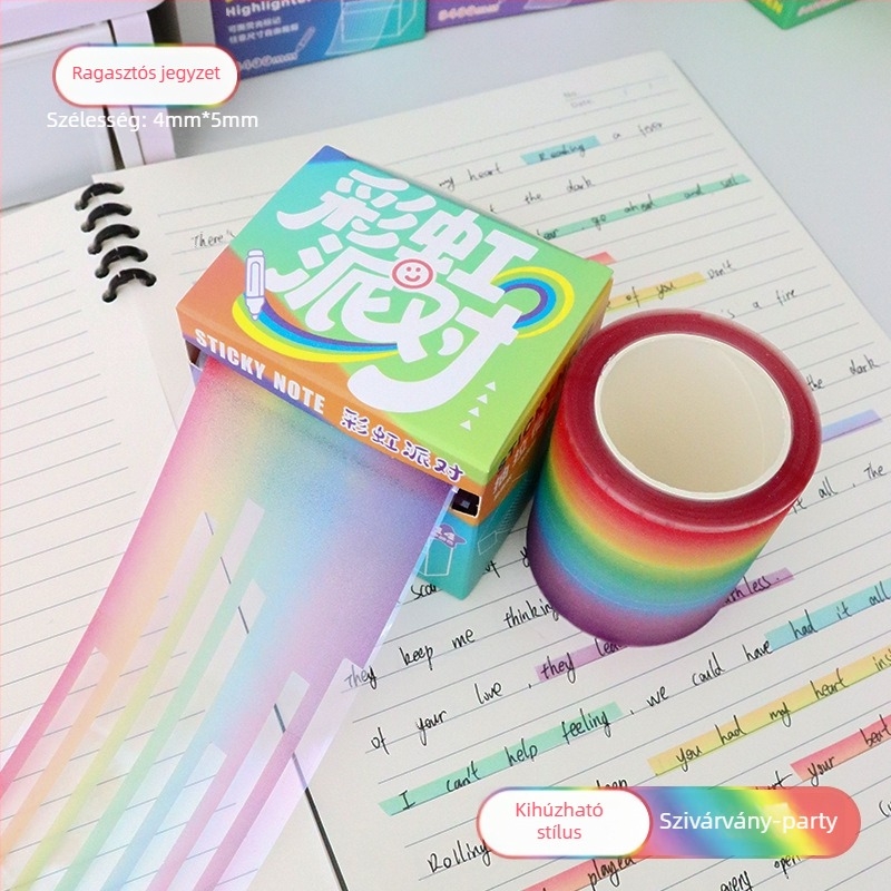 Átlátszó fluoreszcens ragasztós jegyzetek kihúzható indexjelzőkkel és diákok hibáira vonatkozó matricákkal — Márka: Advantages Bear; Ragasztó: Peel-and-stick; Belső oldalak hossza: 8400 mm; IP engedély: Nem