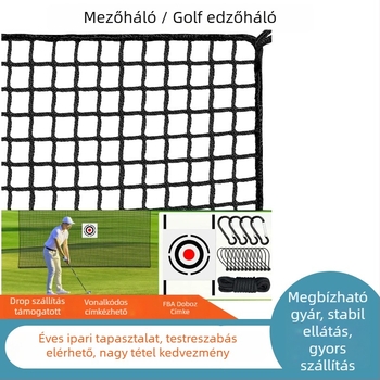 Beltéri és kültéri golf-edző háló — hurkolásmentes kerítőháló, anyag: polietilén/polipropilén, logónyomtatás, egyedi feldolgozás