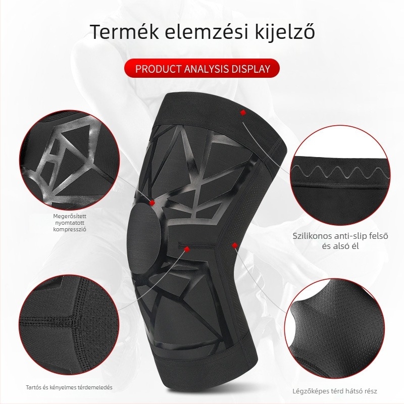 Kosárlabda sport térdvédők kompresszióval és ütésvédő résszel — SBR + lélegző rugalmas háló, szilikon csúszásmentes szélek, négy tűs hatsoros varrás