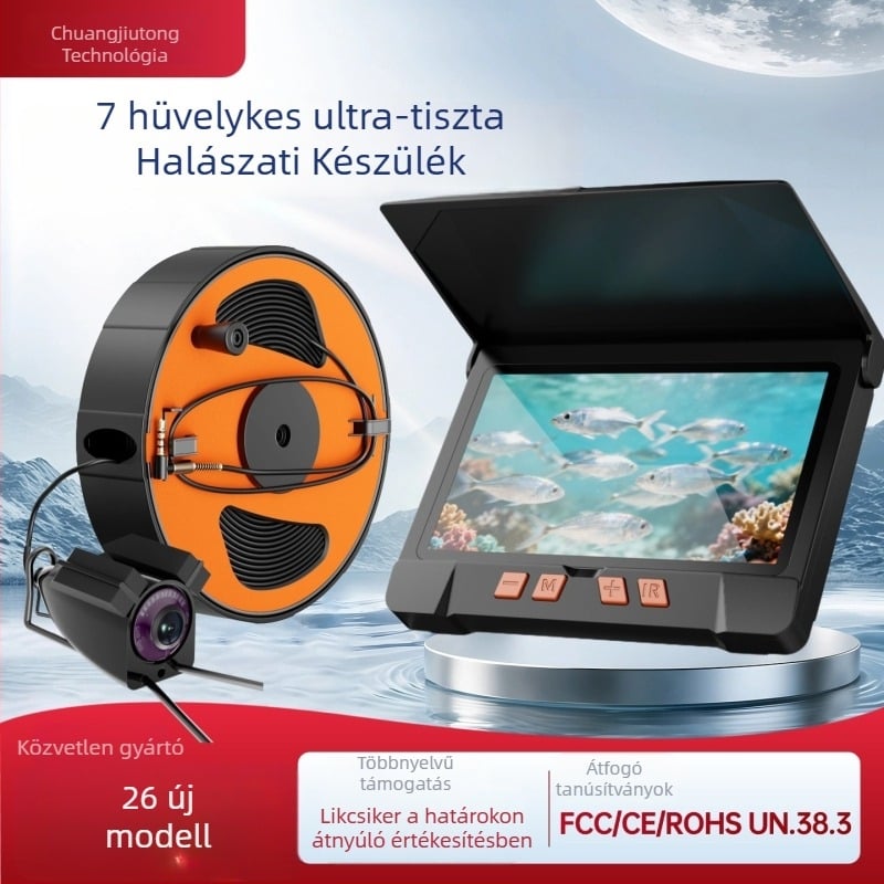 Víz alatti halérzékelő HD képpel, éjjellátó, hőmérséklet-szenzor és mély képalkotó kamera; mélységtartomány 0,6–500 m