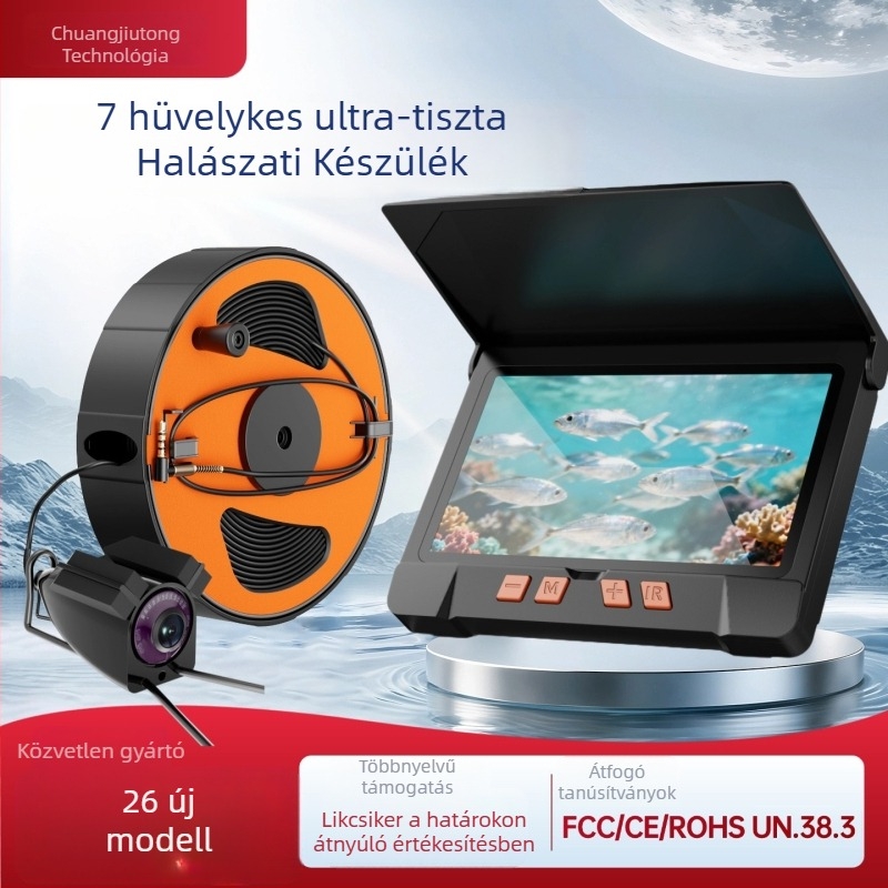 Víz alatti halérzékelő HD képpel, éjjellátó, hőmérséklet-szenzor és mély képalkotó kamera; mélységtartomány 0,6–500 m