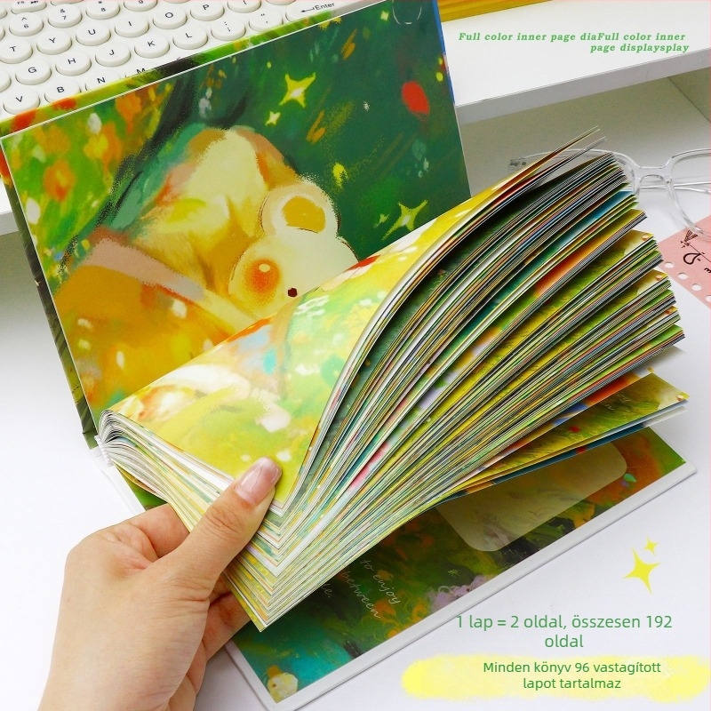 A5-ös notesz kemény kötésű, színes oldalakkal, aranyos stílusú, teljes színvilágú, kreatív irodai kellék