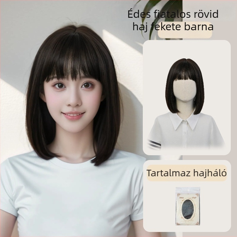 Paróka, rövid egyenes bob, minimalista stílus, Modell: Bobo Head Short Straight Hair, Hajanyag: magas hőmérsékletű huzal, Kezelés: Mechanizmus, Frufrok: egyenes, Arcforma módosító hatás