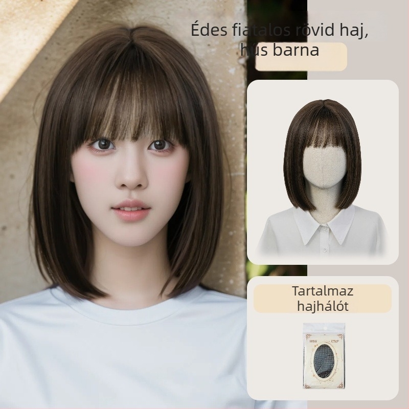 Paróka, rövid egyenes bob, minimalista stílus, Modell: Bobo Head Short Straight Hair, Hajanyag: magas hőmérsékletű huzal, Kezelés: Mechanizmus, Frufrok: egyenes, Arcforma módosító hatás