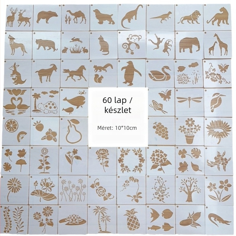 Eun-Lok Új 60 Műanyag Négyzet DIY Sablon Növény- és Állatillusztrációkhoz, Testreszabható és Logó