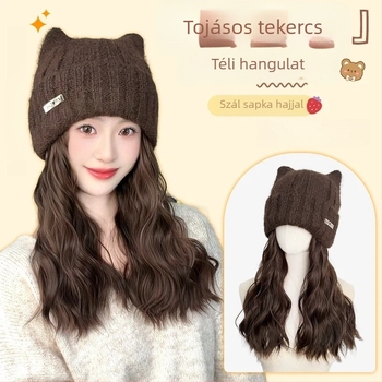 Koreai stílusú leválasztható macskafejű paróka sapka nőknek, Modell Xw043, Hosszú egyenes paróka, Hazai selyem