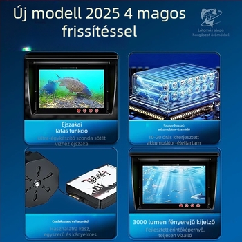 Tengeralatti HD horgász kamera vizuális nézettel, DC 10–18V tápegység, 0,6–500 m mélység