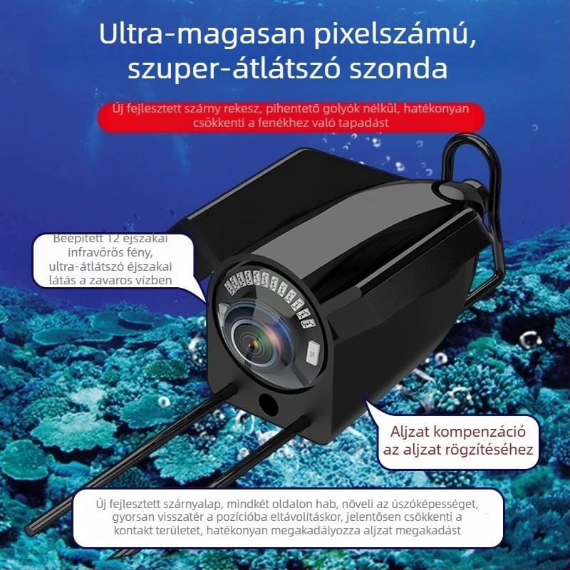 Tengeralatti HD horgász kamera vizuális nézettel, DC 10–18V tápegység, 0,6–500 m mélység