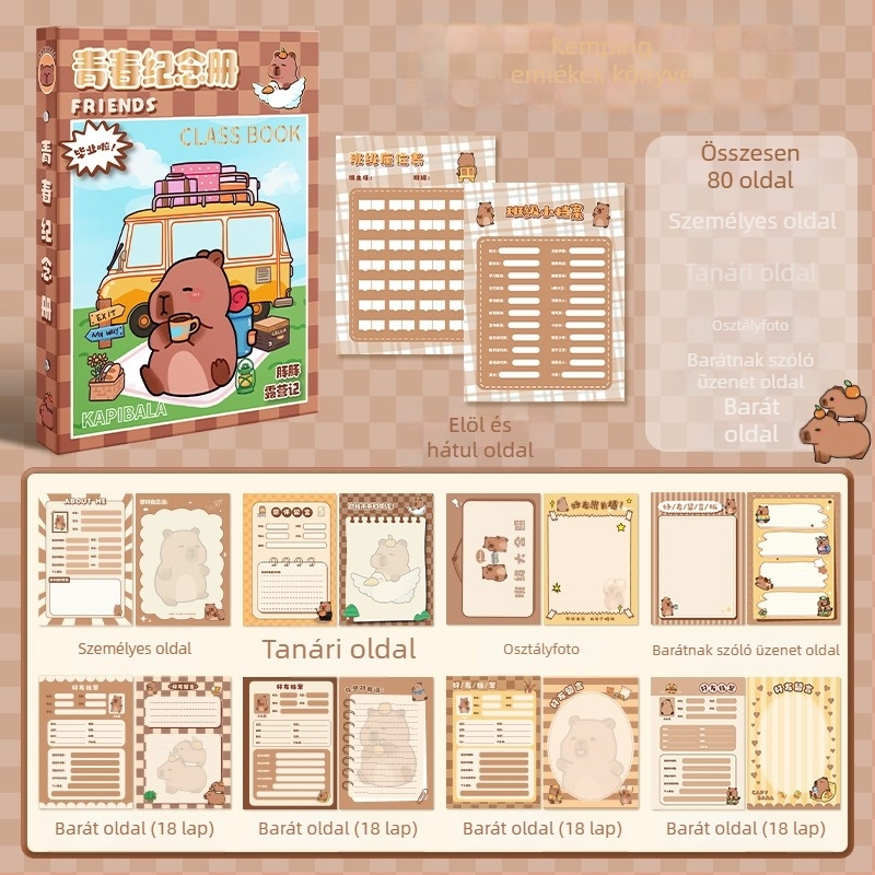 Capybara osztálytársi emlékkönyv: hatodik osztályos ballagási emlékkönyv és középiskolai kommunikációs napló. Kiváló minőségű borító; testreszabás nélkül; nem importált; IP-licenc nélkül