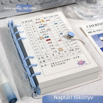 A6 Lefűzhető számviteli napló, napi kiadások és családi pénzügyek, aranyos japán/koreai stílus