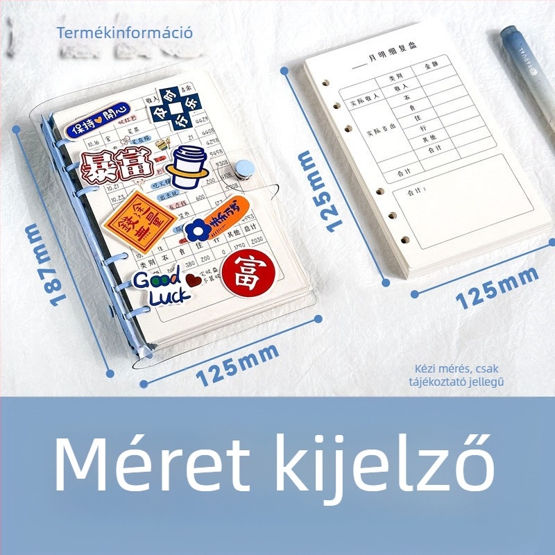 A6 Lefűzhető számviteli napló, napi kiadások és családi pénzügyek, aranyos japán/koreai stílus
