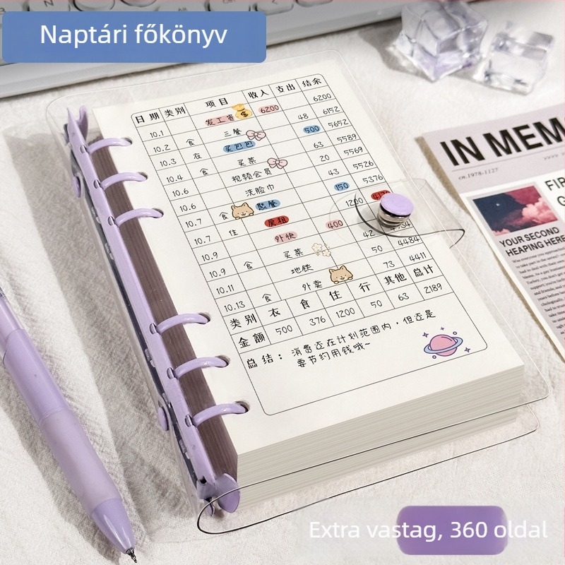 A6 Lefűzhető számviteli napló, napi kiadások és családi pénzügyek, aranyos japán/koreai stílus