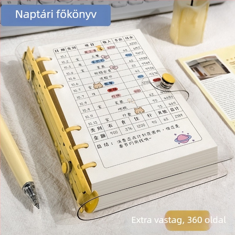 A6 Lefűzhető számviteli napló, napi kiadások és családi pénzügyek, aranyos japán/koreai stílus