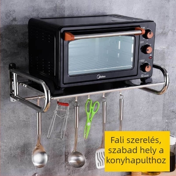 Rozsdamentes acél mikrohullámú sütőpolc falra szerelhető, modell S09, teleszkópos, 1 réteg, teherbírás 100