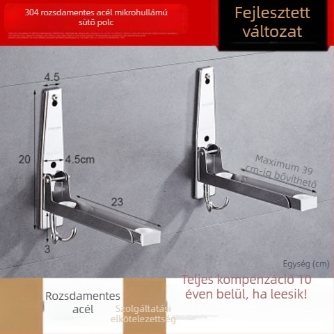 Rozsdamentes acél mikrohullámú sütőpolc falra szerelhető, modell S09, teleszkópos, 1 réteg, teherbírás 100