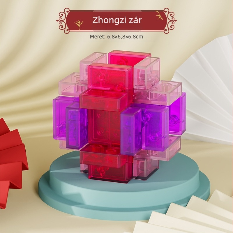 Sanrong Luban lock / Kongming lock puzzle, ABS anyag, türelem edzés és kognitív készségfejlesztés, színes dobozban csomagolva